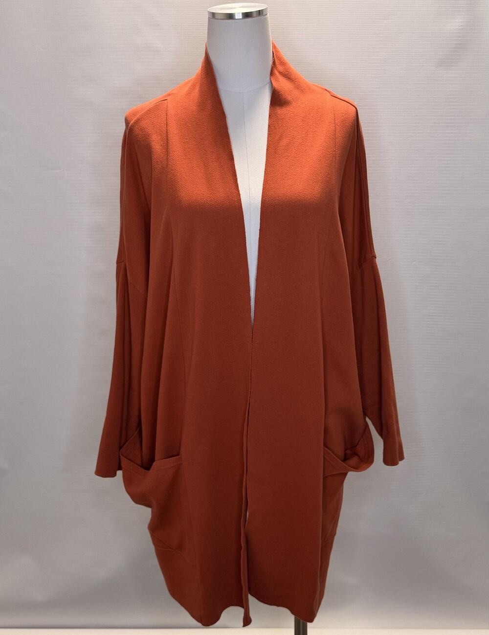 Pact Cardigan Sweater Womens M/L Orange Organic Cotton Long Open Front Pockets
